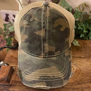 C. C Gray Camouflage Ponytail Hat NWT